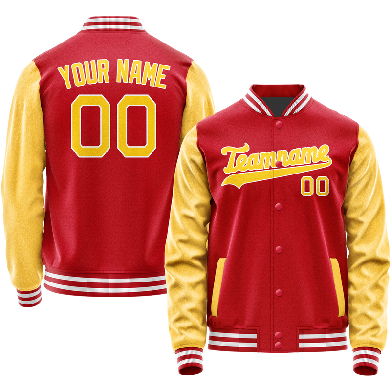 Custom Red Yellow Solid Color Varsity Letterman Jacket JA02240617XY387
