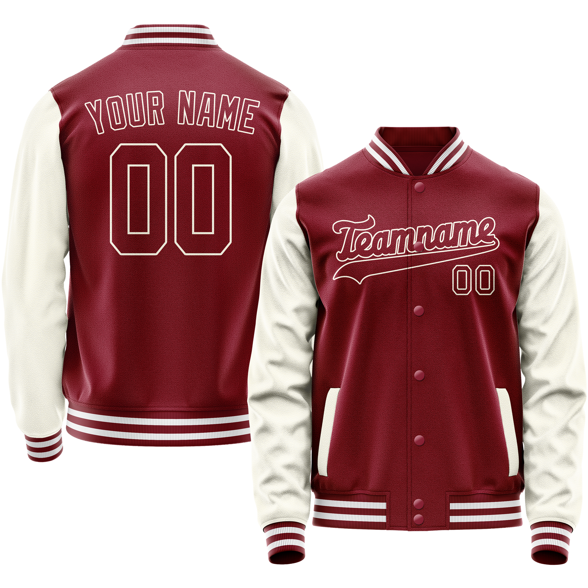 Custom Crimson Cream Solid Color Varsity Letterman Jacket JA02240617KZ535