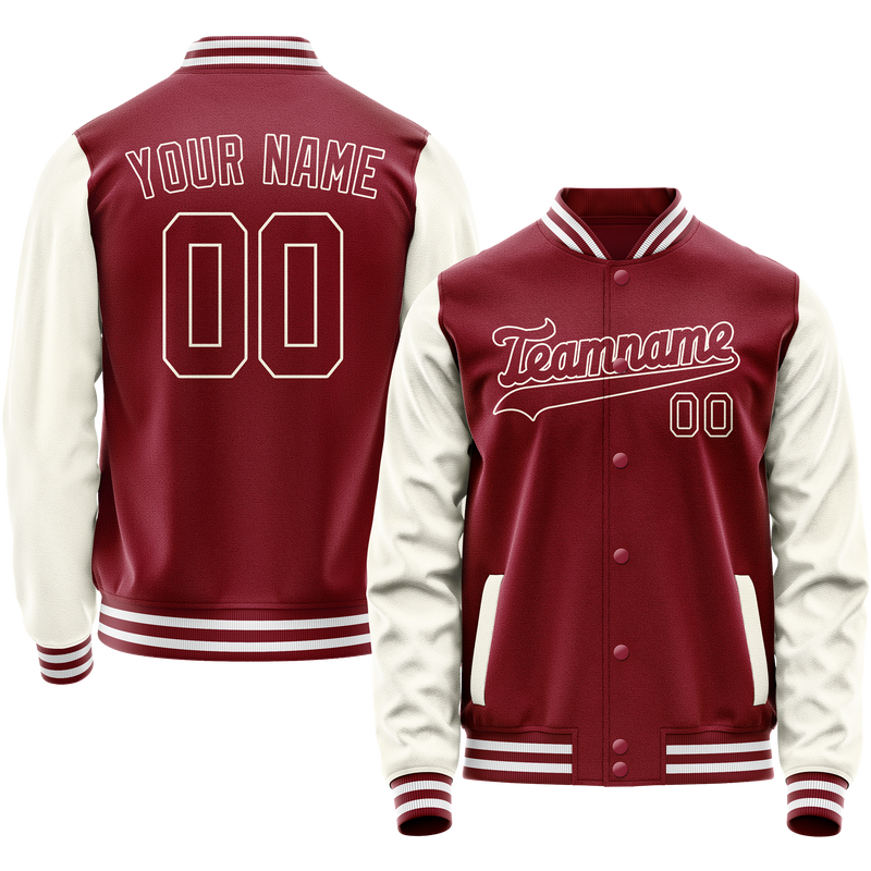 Custom Crimson Cream Solid Color Varsity Letterman Jacket JA02240617KZ535