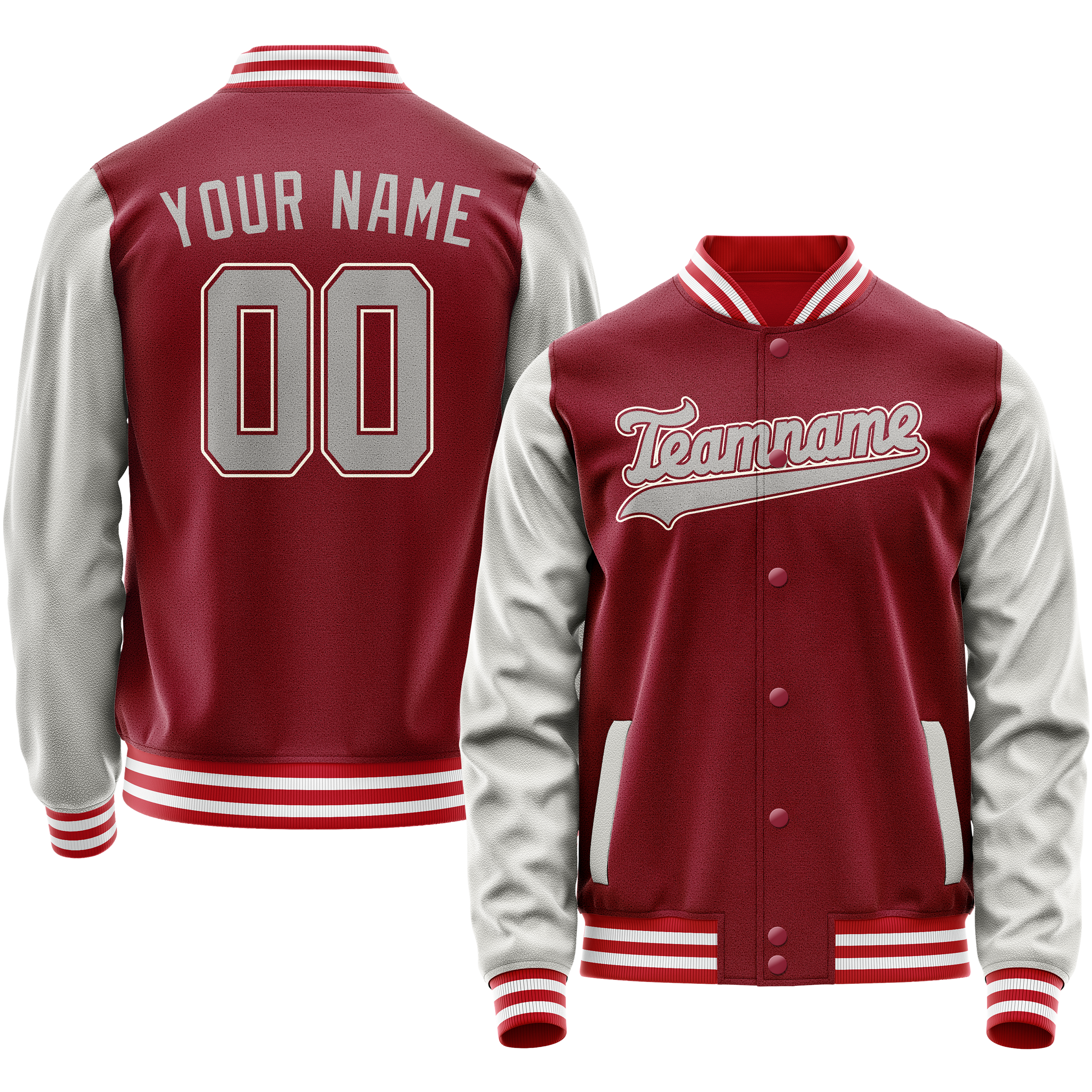 Custom Crimson Gray Solid Color Varsity Letterman Jacket JA02240617KZ518