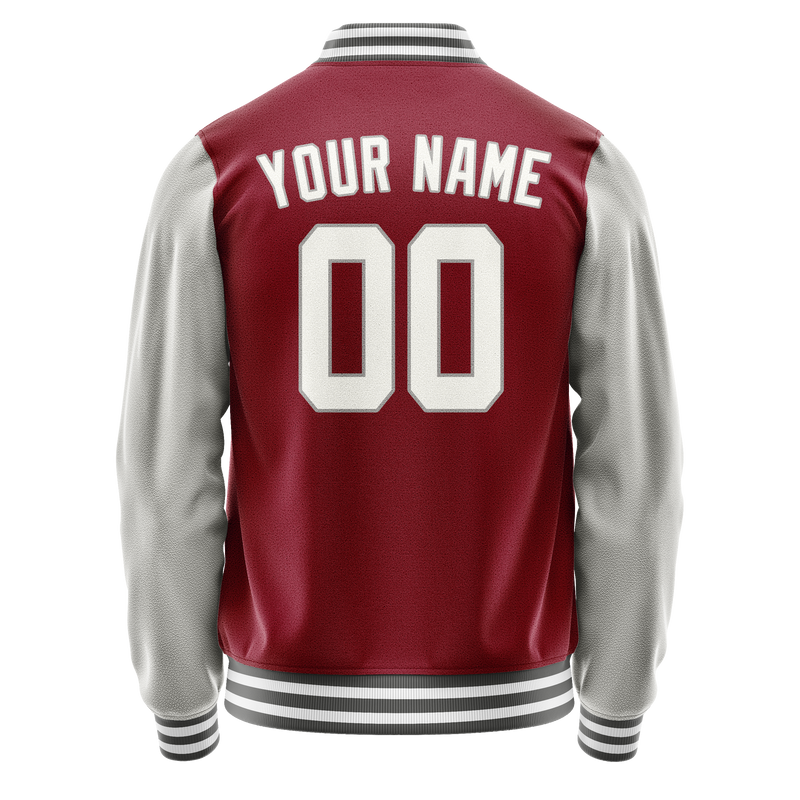 Custom Crimson Gray Solid Color Varsity Letterman Jacket JA02240617KZ511