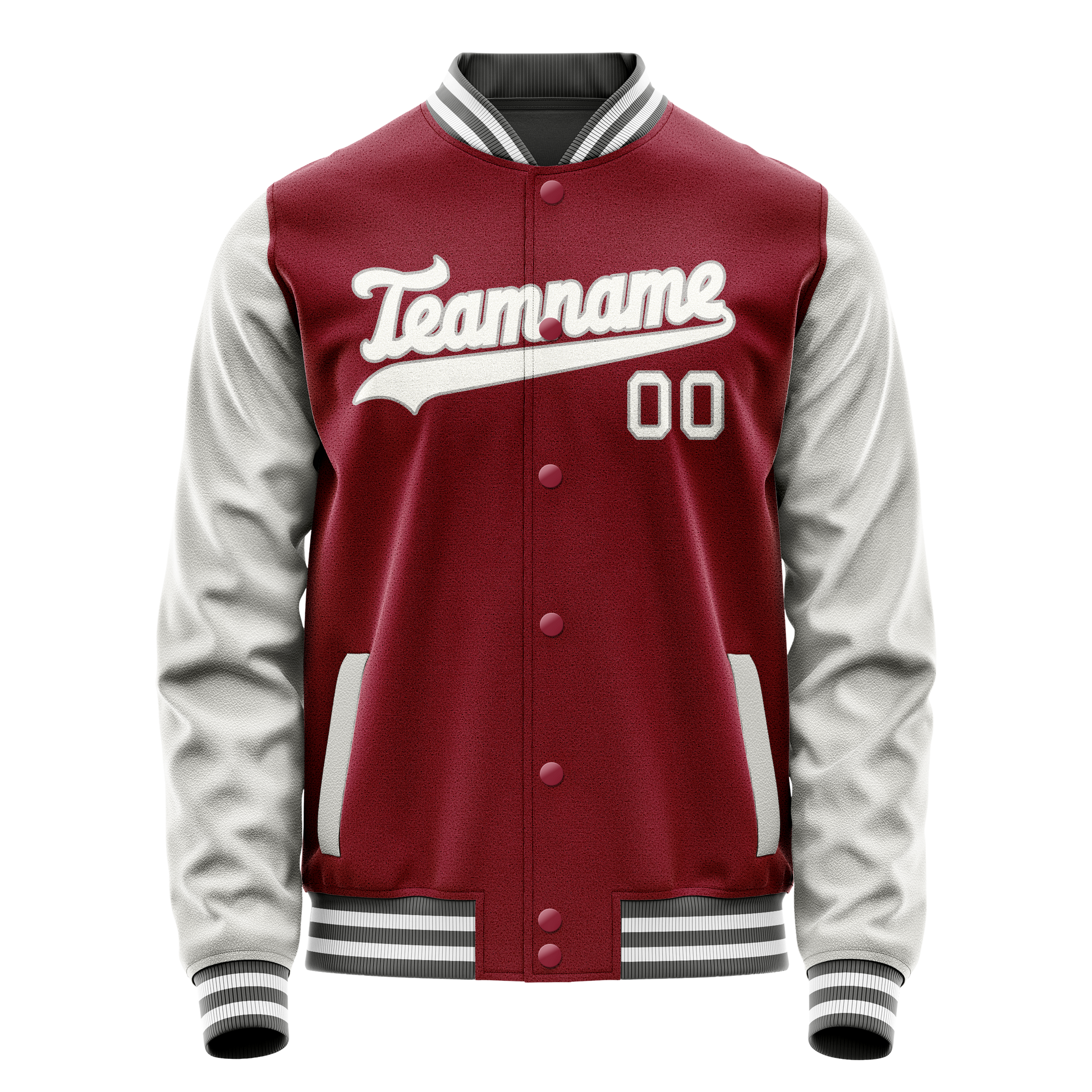 Custom Crimson Gray Solid Color Varsity Letterman Jacket JA02240617KZ511