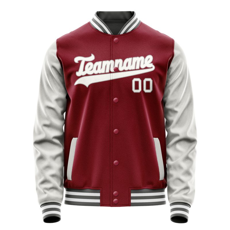 Custom Crimson Gray Solid Color Varsity Letterman Jacket JA02240617KZ511
