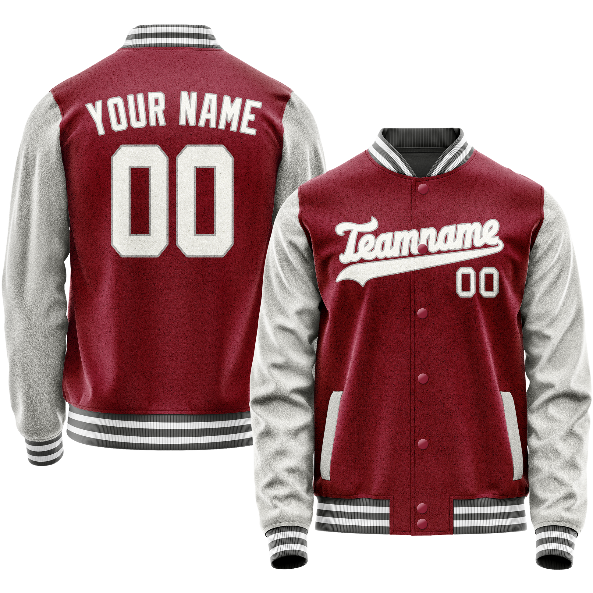 Custom Crimson Gray Solid Color Varsity Letterman Jacket JA02240617KZ511
