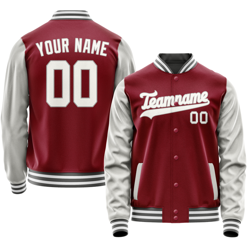 Custom Crimson Gray Solid Color Varsity Letterman Jacket JA02240617KZ511