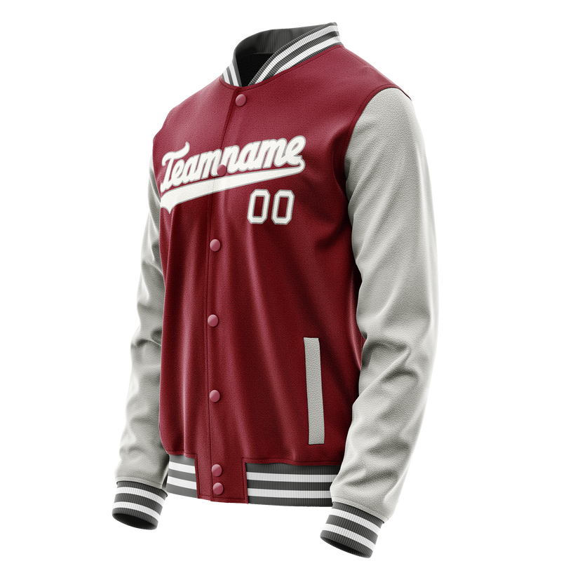 Custom Crimson Gray Solid Color Varsity Letterman Jacket JA02240617KZ511