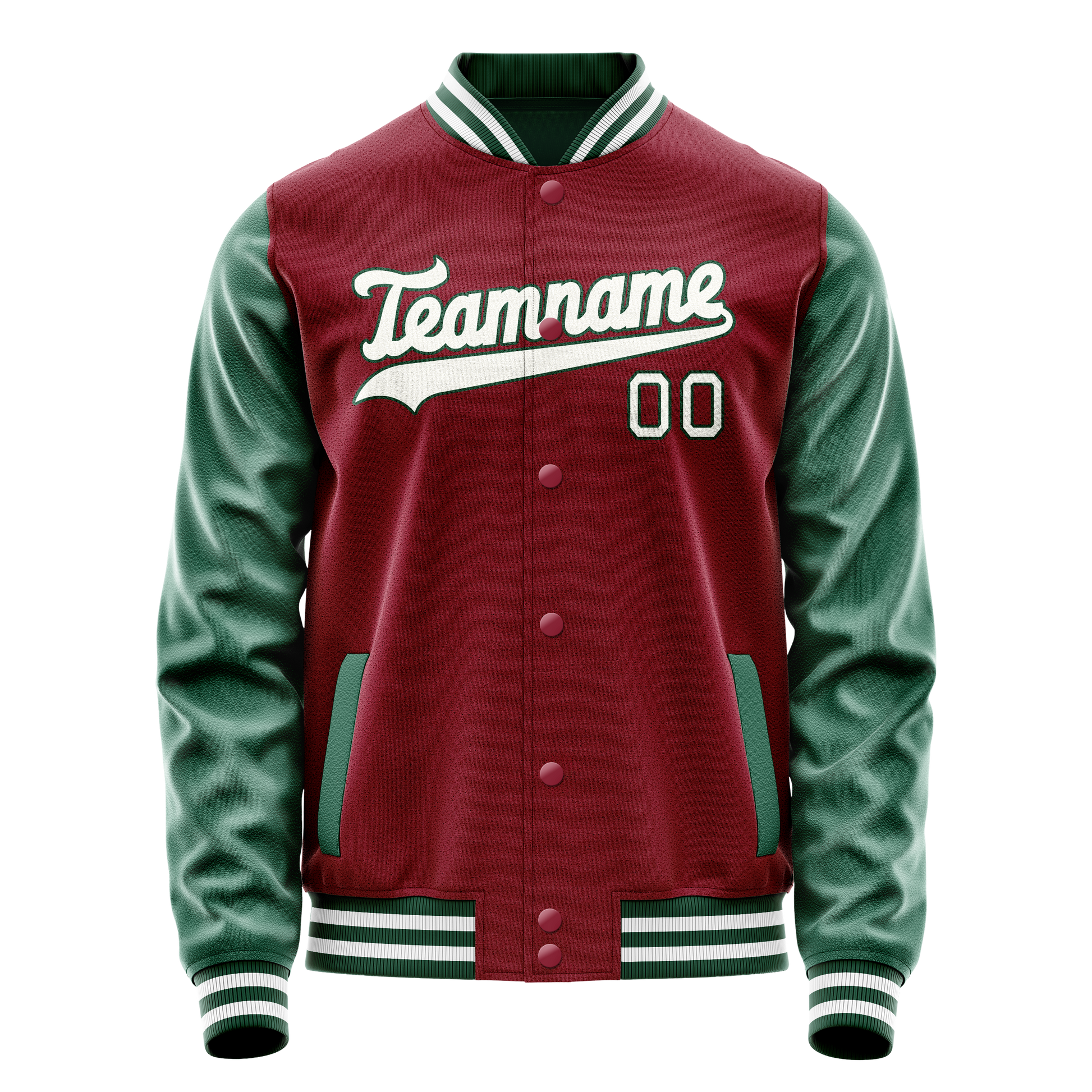 Custom Crimson Kelly-Green Solid Color Varsity Letterman Jacket JA02240617KZ515