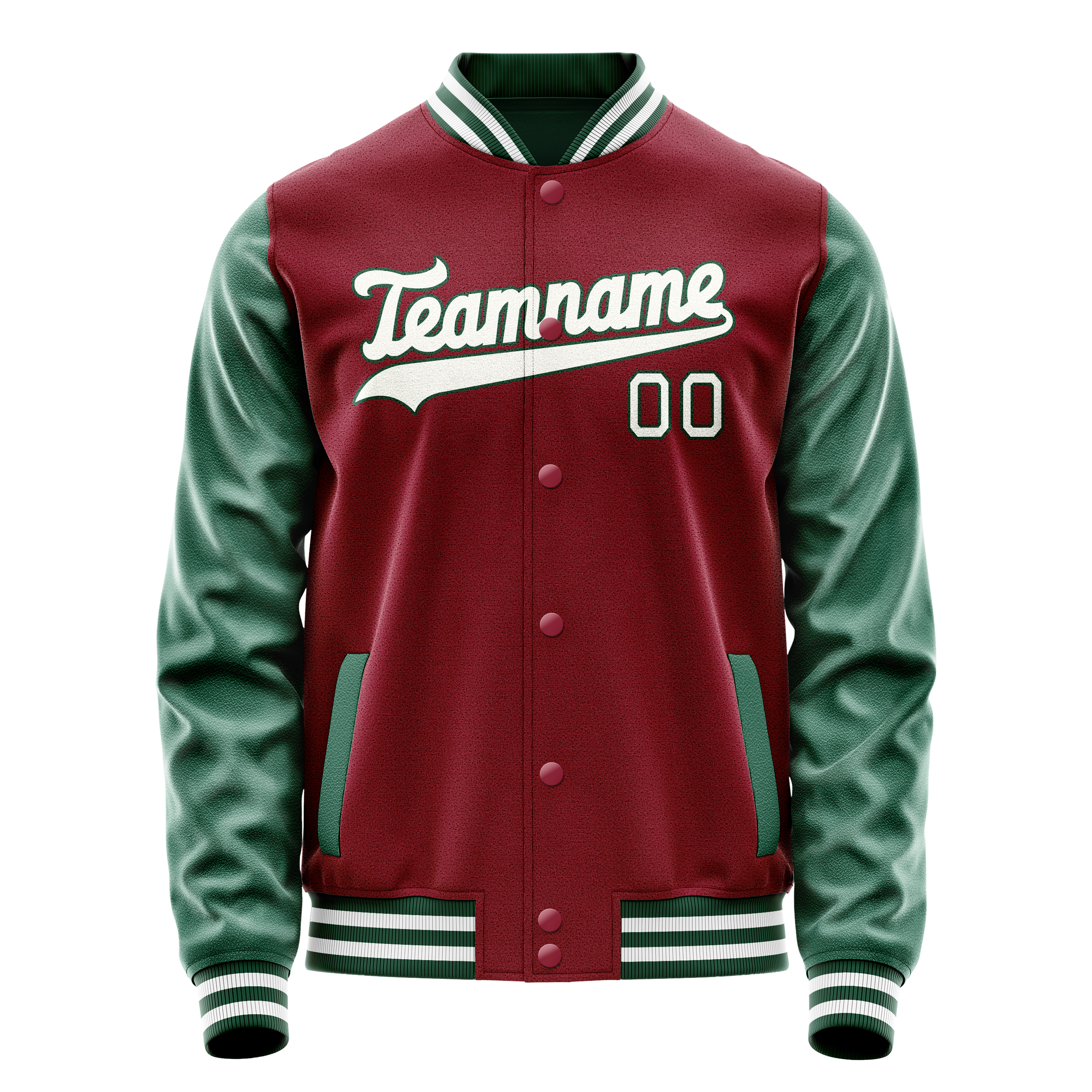 Custom Crimson Kelly-Green Solid Color Varsity Letterman Jacket JA02240617KZ515