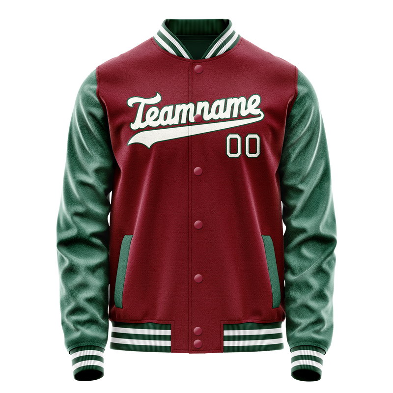 Custom Crimson Kelly-Green Solid Color Varsity Letterman Jacket JA02240617KZ515