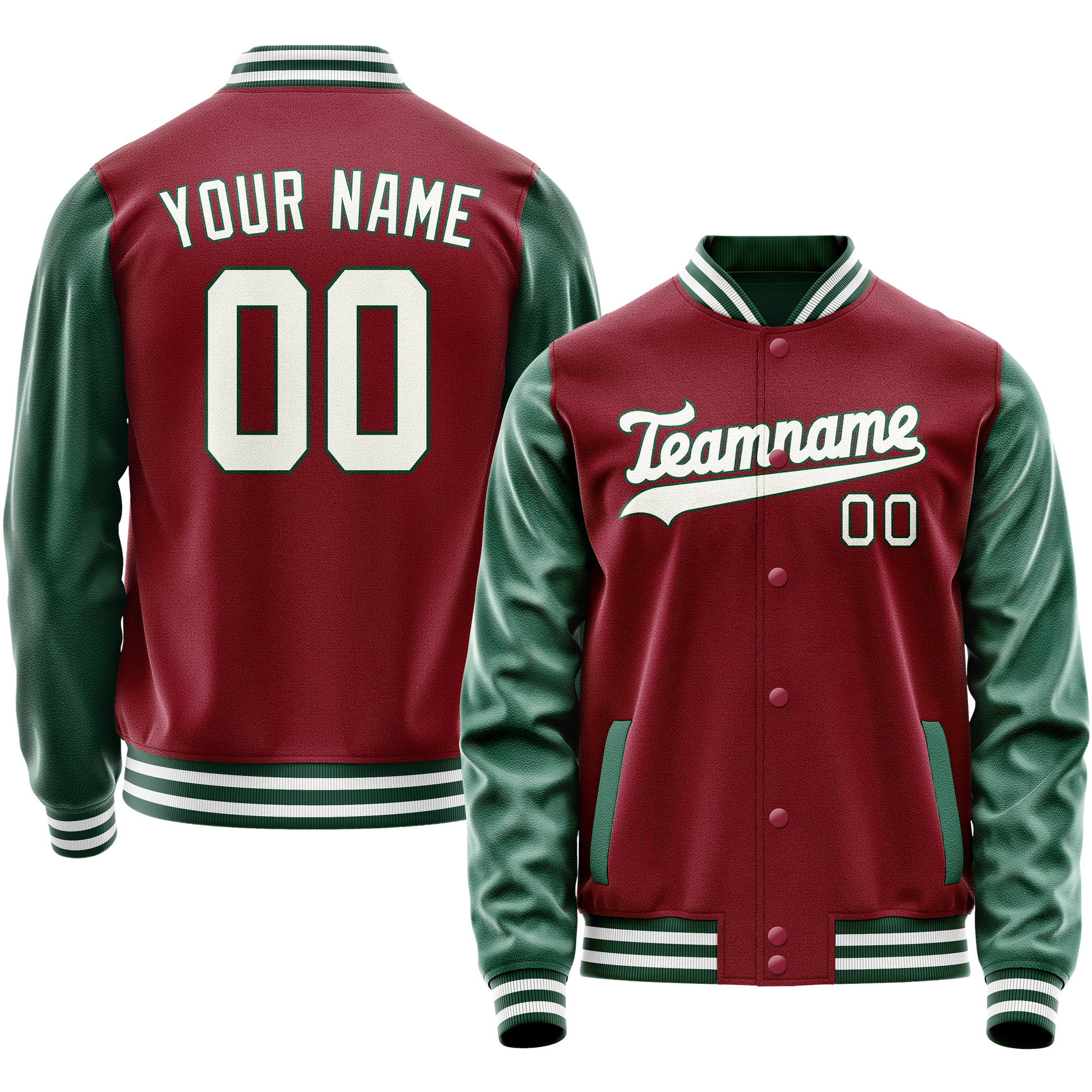 Custom Crimson Kelly-Green Solid Color Varsity Letterman Jacket JA02240617KZ515