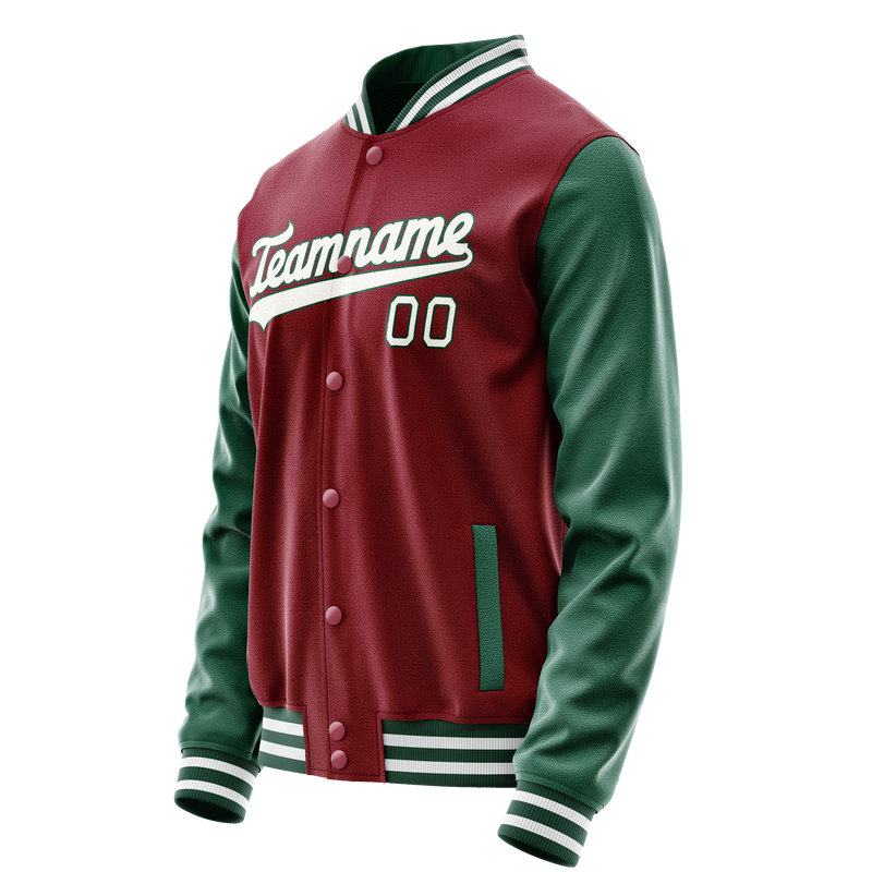 Custom Crimson Kelly-Green Solid Color Varsity Letterman Jacket JA02240617KZ515