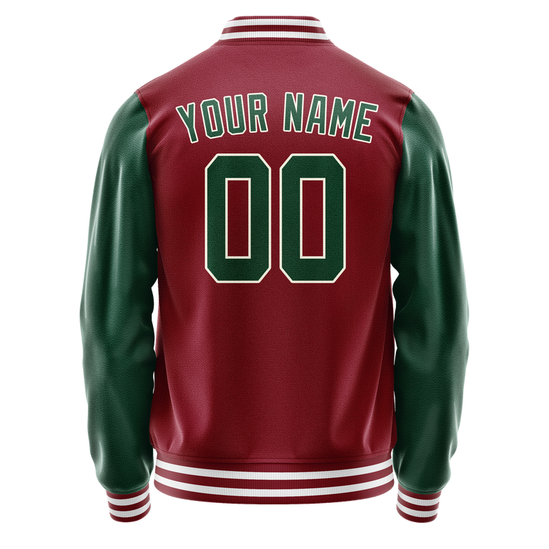 Custom Crimson Kelly-Green Solid Color Varsity Letterman Jacket JA02240617KZ533