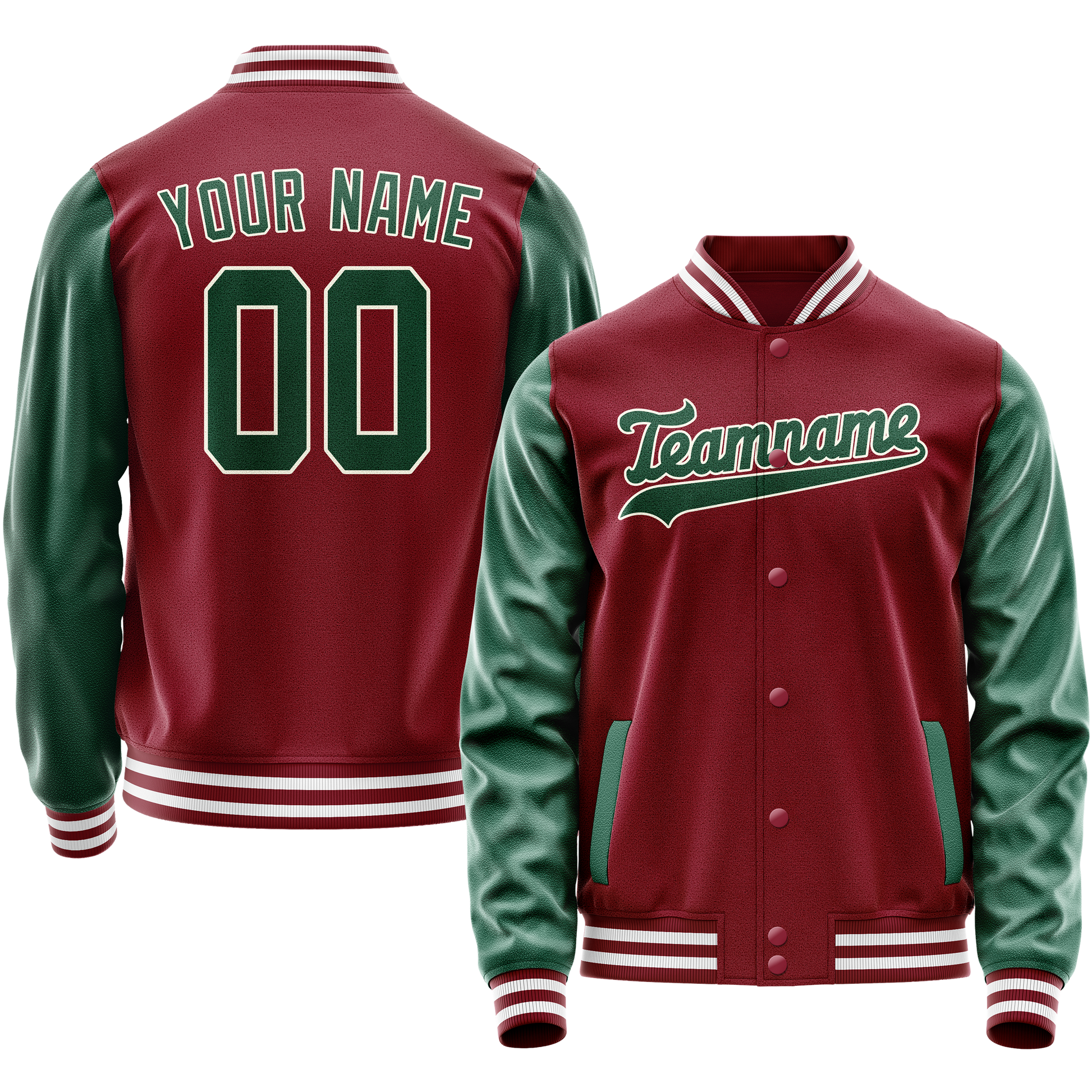 Custom Crimson Kelly-Green Solid Color Varsity Letterman Jacket JA02240617KZ533