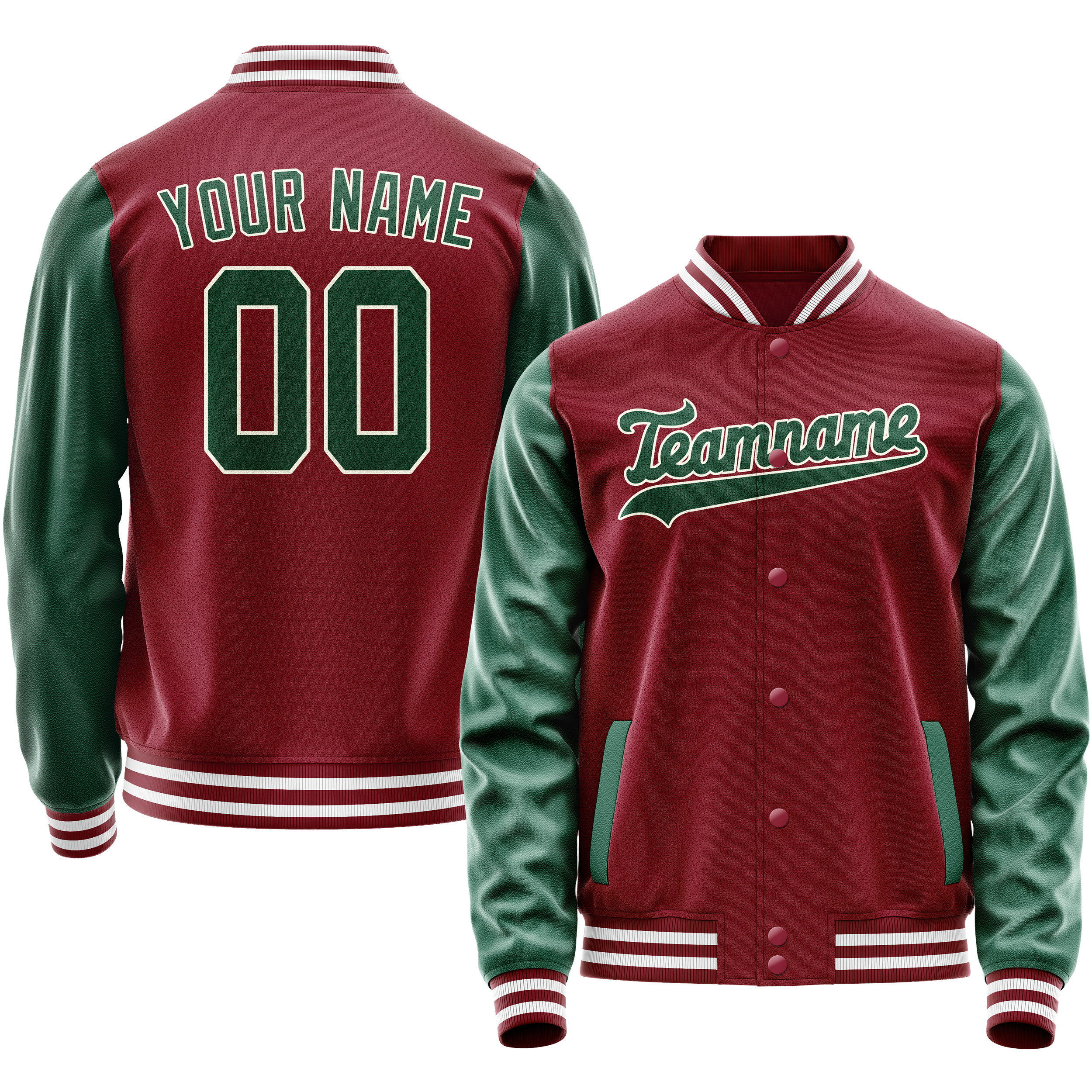 Custom Crimson Kelly-Green Solid Color Varsity Letterman Jacket JA02240617KZ533