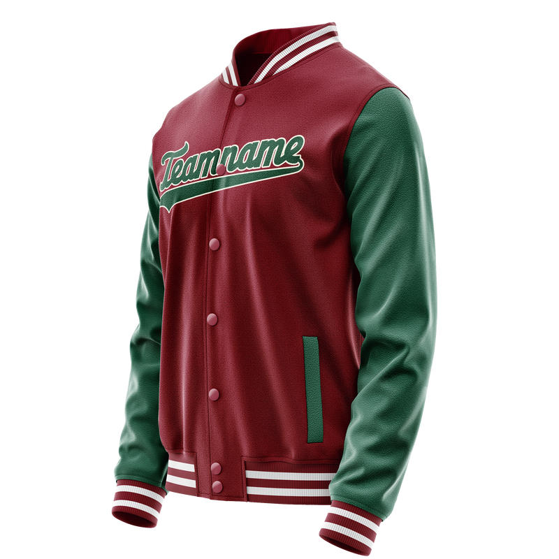 Custom Crimson Kelly-Green Solid Color Varsity Letterman Jacket JA02240617KZ533