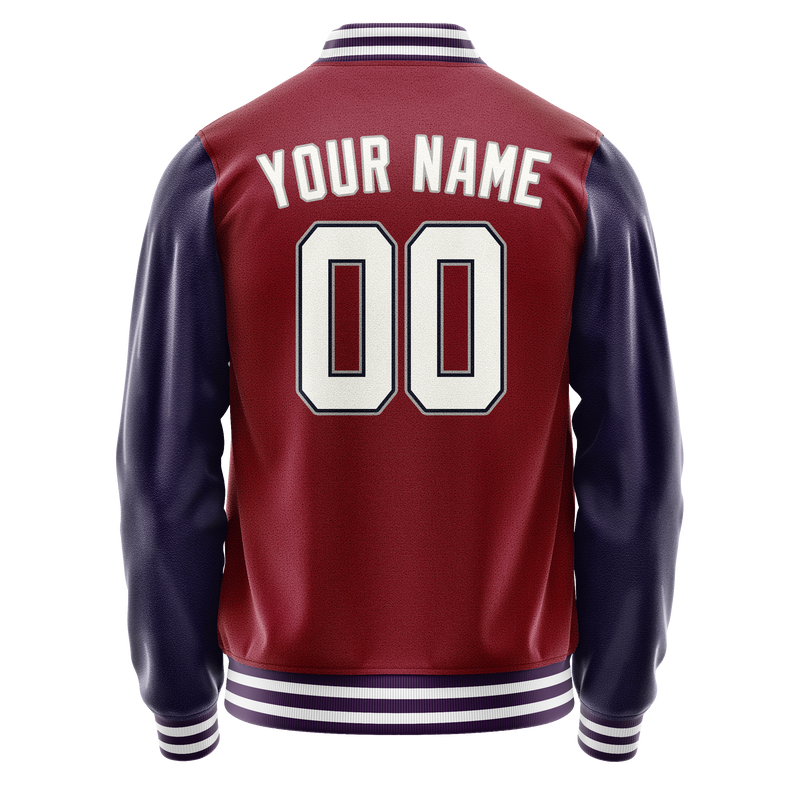 Custom Crimson Navy Solid Color Varsity Letterman Jacket JA02240617KZ523