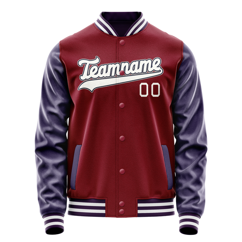 Custom Crimson Navy Solid Color Varsity Letterman Jacket JA02240617KZ523