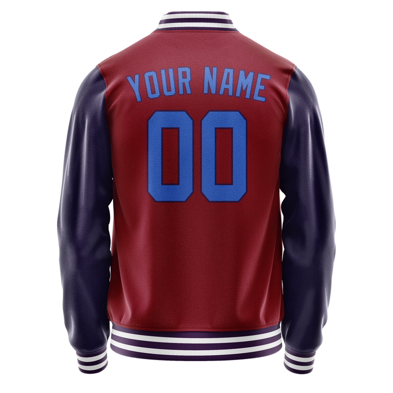 Custom Crimson Navy Solid Color Varsity Letterman Jacket JA02240617KZ519