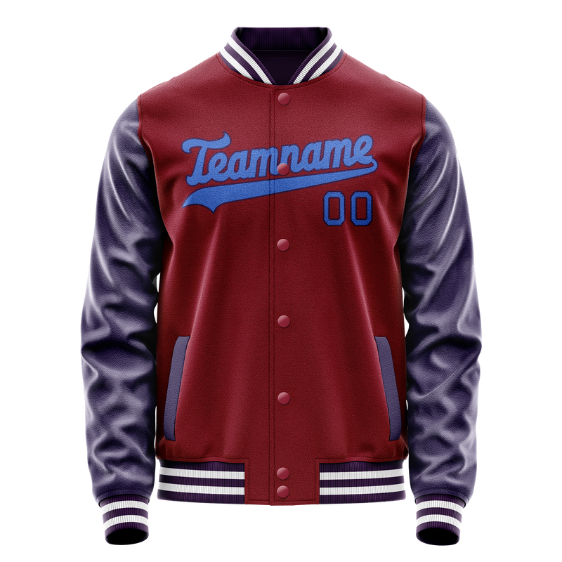Custom Crimson Navy Solid Color Varsity Letterman Jacket JA02240617KZ519