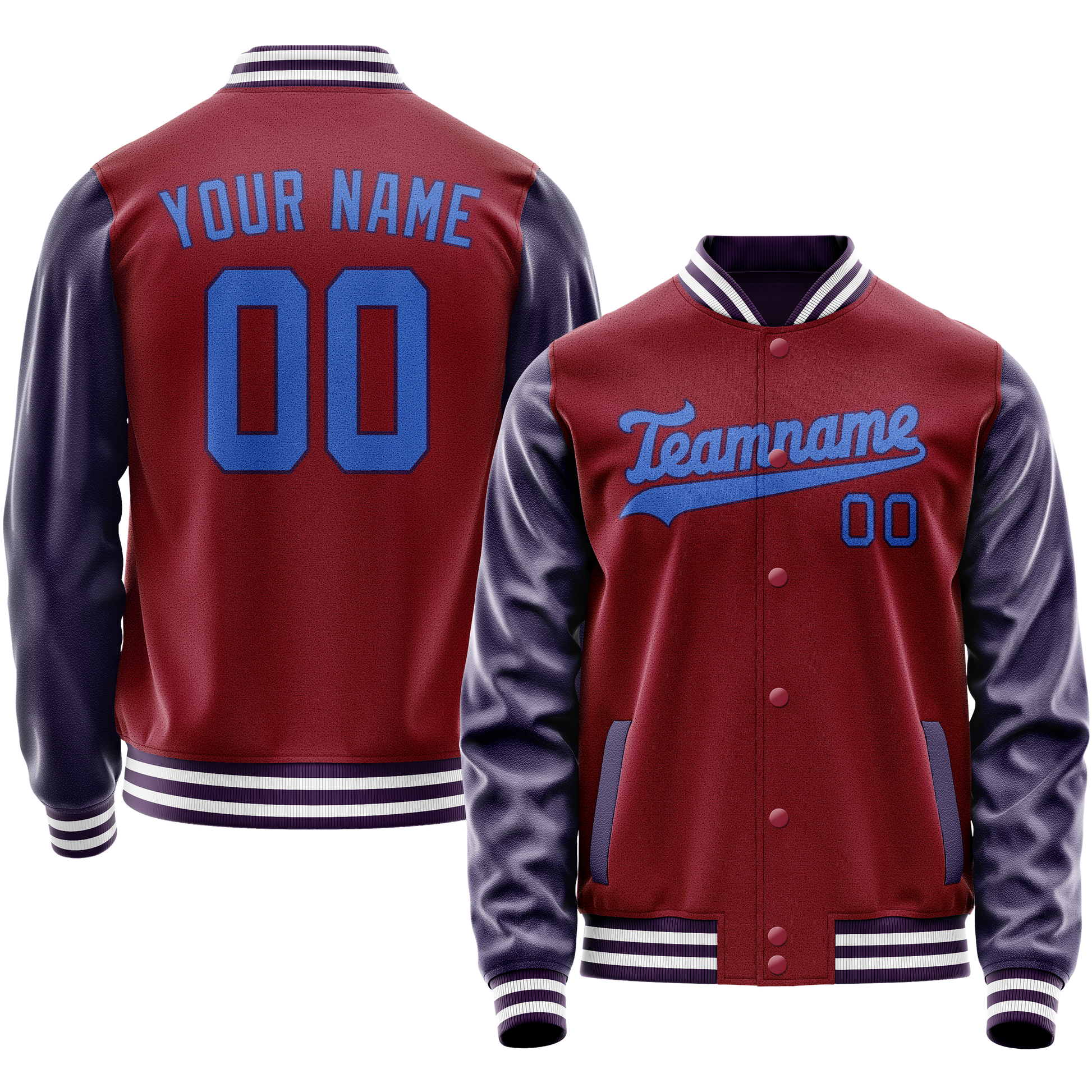 Custom Crimson Navy Solid Color Varsity Letterman Jacket JA02240617KZ519