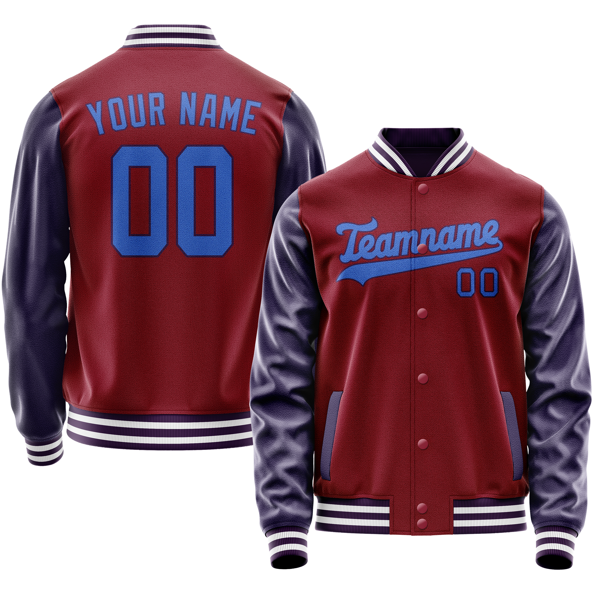 Custom Crimson Navy Solid Color Varsity Letterman Jacket JA02240617KZ519