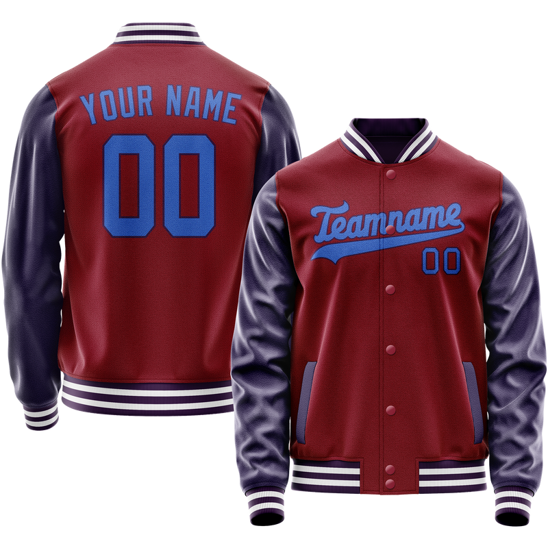 Custom Crimson Navy Solid Color Varsity Letterman Jacket JA02240617KZ519