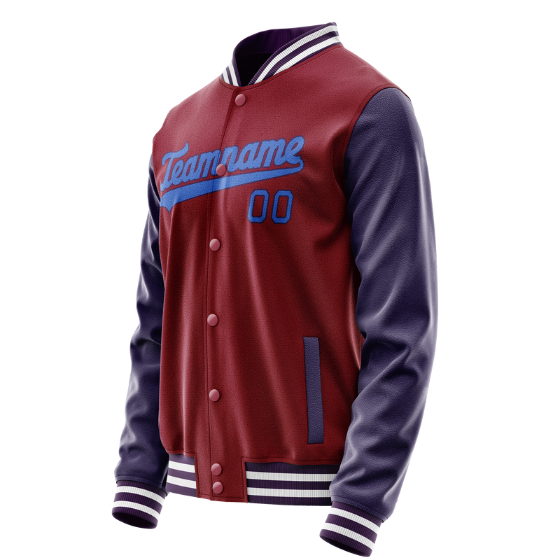 Custom Crimson Navy Solid Color Varsity Letterman Jacket JA02240617KZ519
