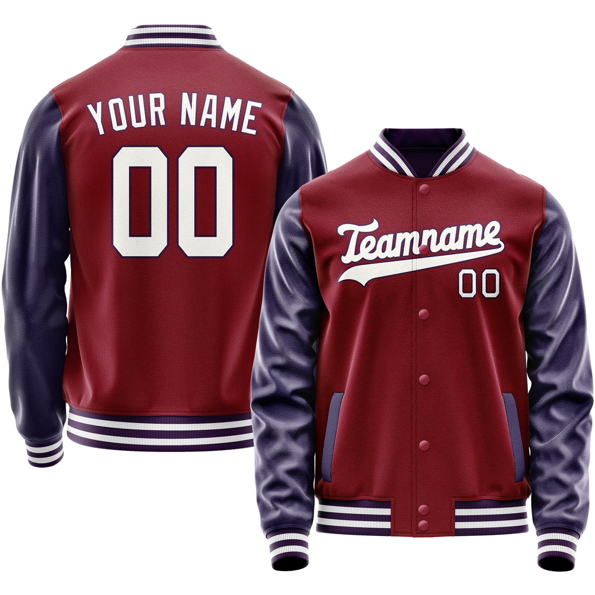 Custom Crimson Navy Solid Color Varsity Letterman Jacket JA02240617KZ520