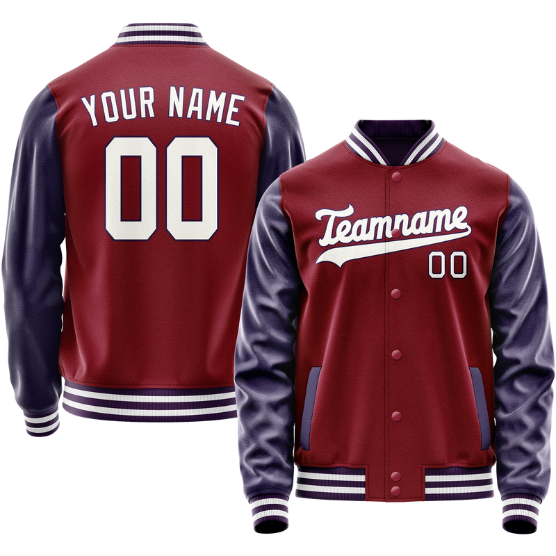 Custom Crimson Navy Solid Color Varsity Letterman Jacket JA02240617KZ520