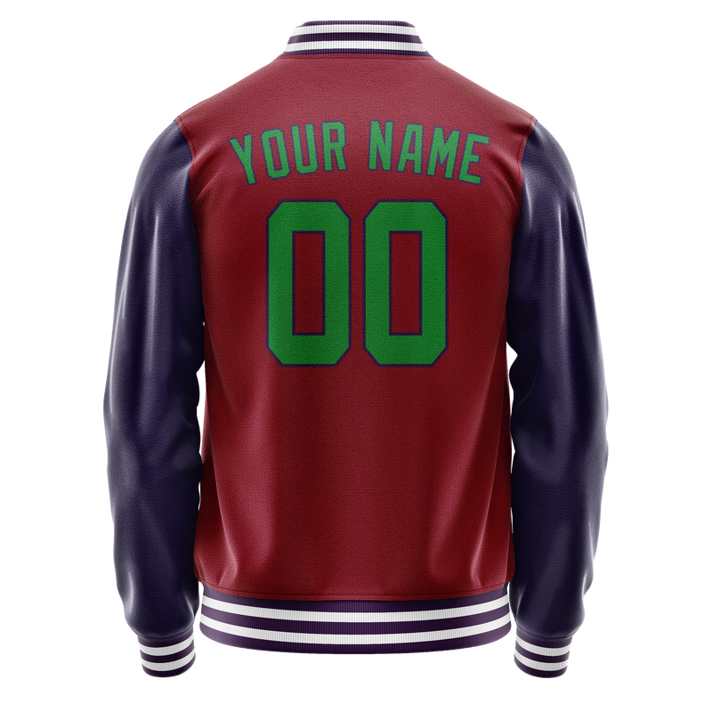 Custom Crimson Navy Solid Color Varsity Letterman Jacket JA02240617KZ517