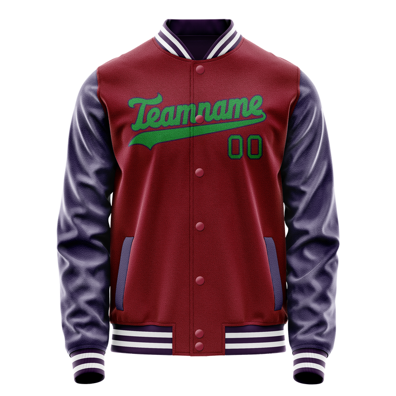 Custom Crimson Navy Solid Color Varsity Letterman Jacket JA02240617KZ517