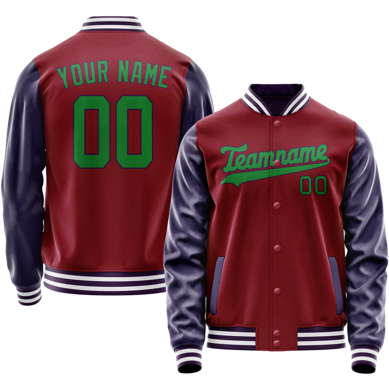 Custom Crimson Navy Solid Color Varsity Letterman Jacket JA02240617KZ517