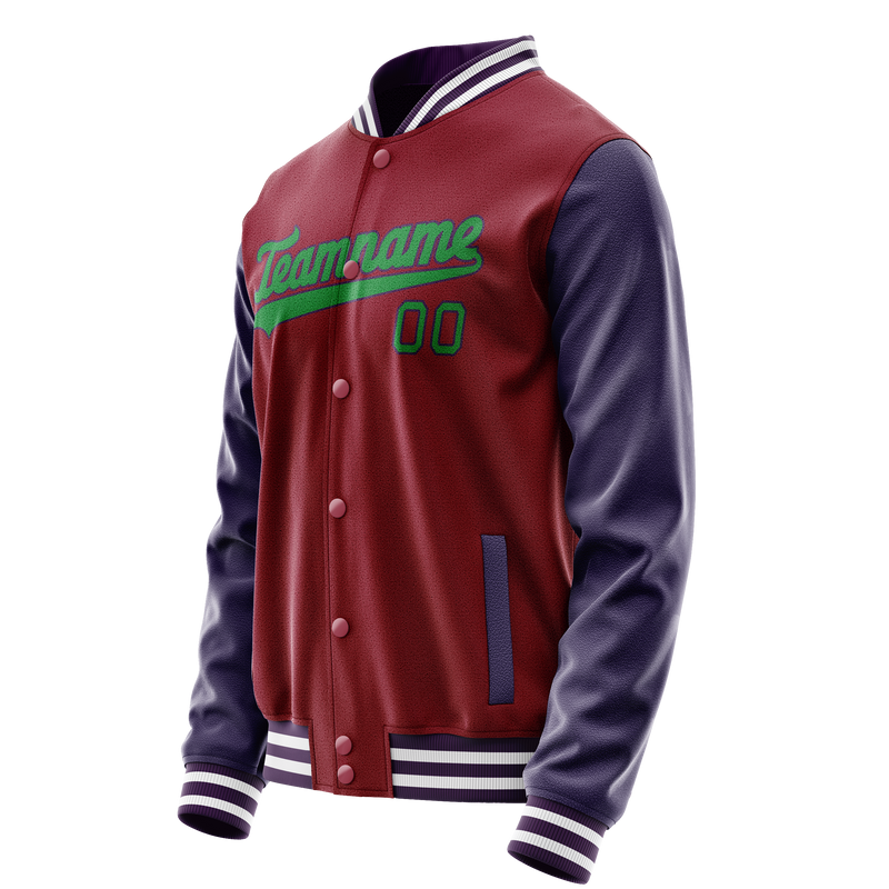Custom Crimson Navy Solid Color Varsity Letterman Jacket JA02240617KZ517