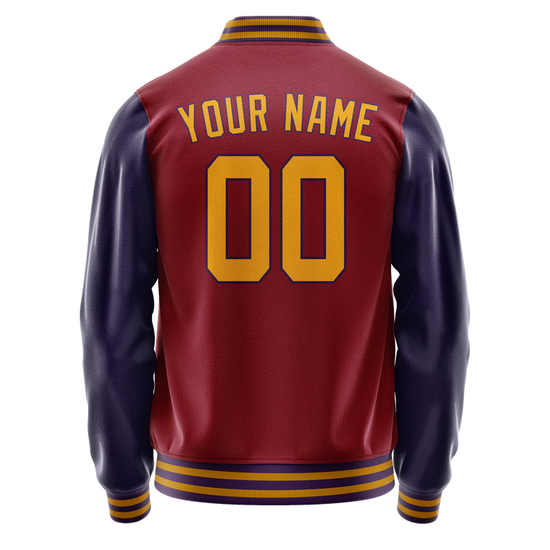 Custom Crimson Navy Solid Color Varsity Letterman Jacket JA02240617KZ516