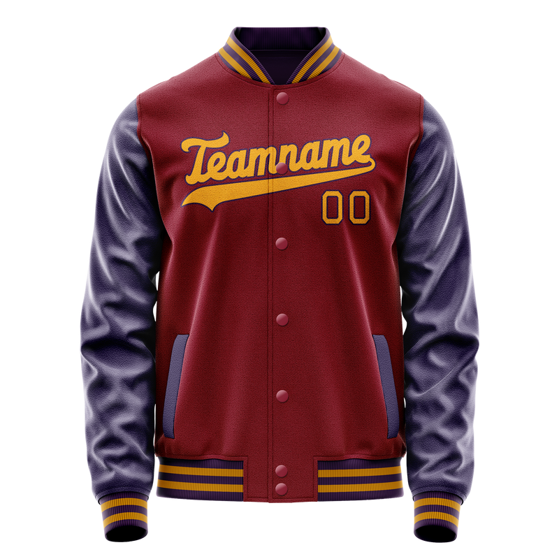 Custom Crimson Navy Solid Color Varsity Letterman Jacket JA02240617KZ516