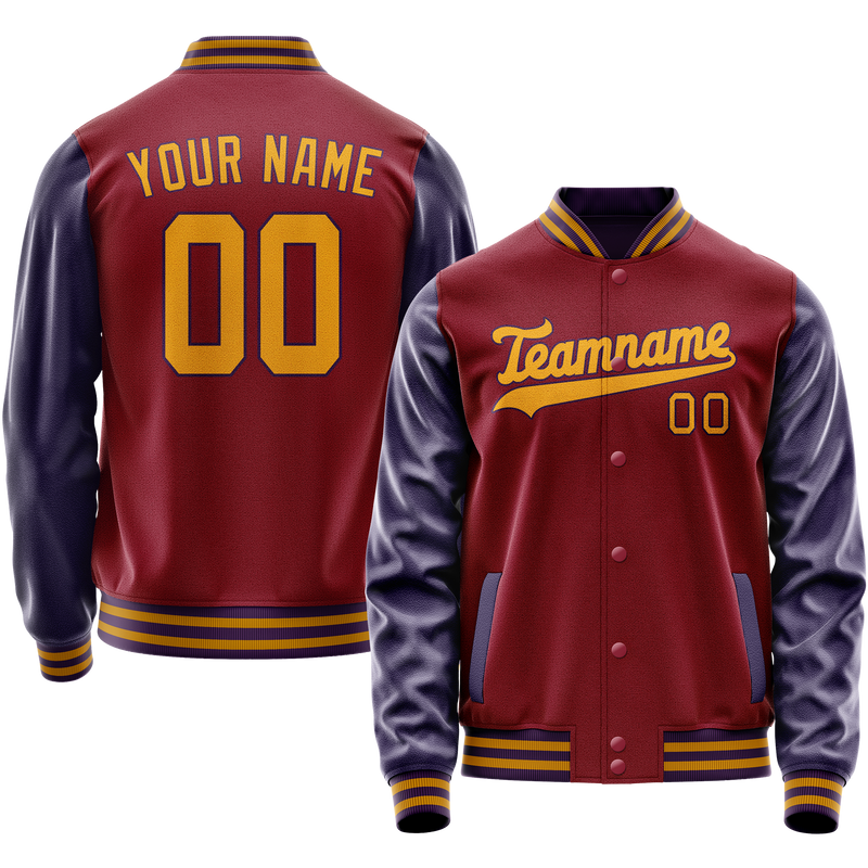Custom Crimson Navy Solid Color Varsity Letterman Jacket JA02240617KZ516