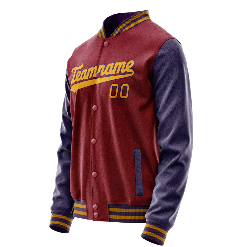 Custom Crimson Navy Solid Color Varsity Letterman Jacket JA02240617KZ516