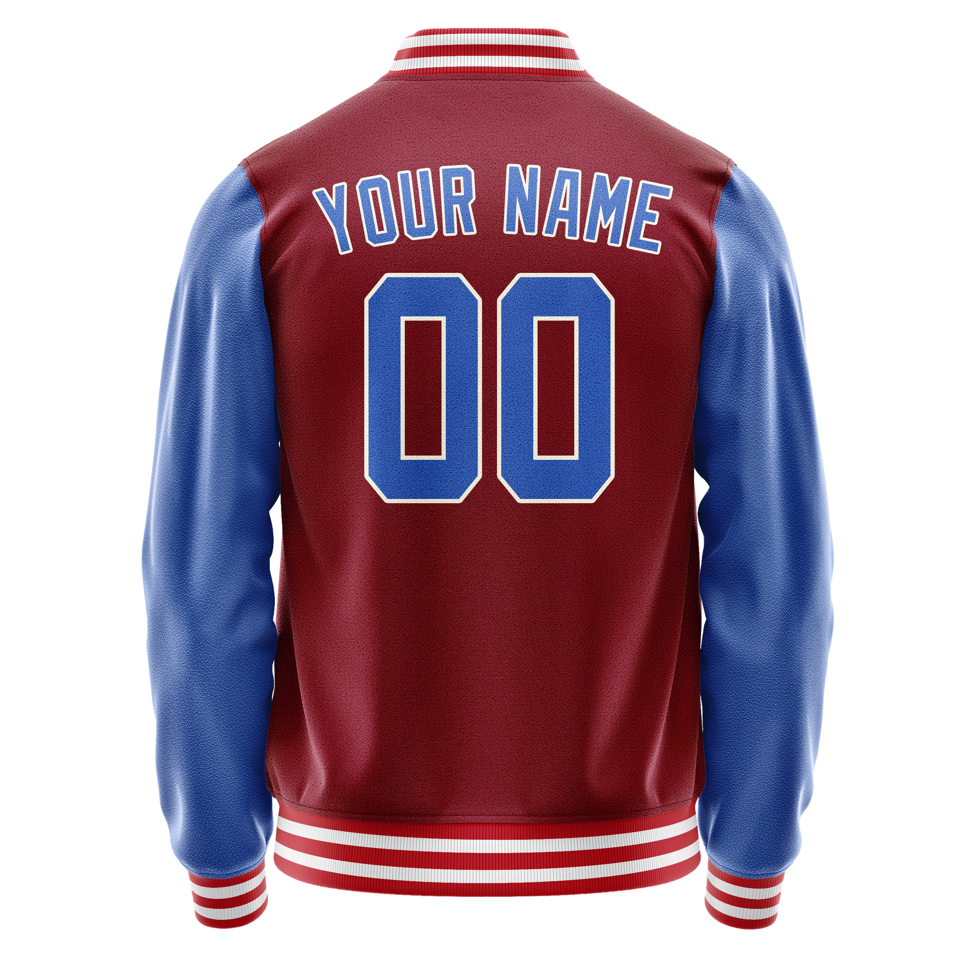Custom Crimson Light-Blue Solid Color Varsity Letterman Jacket JA02240617KZ528