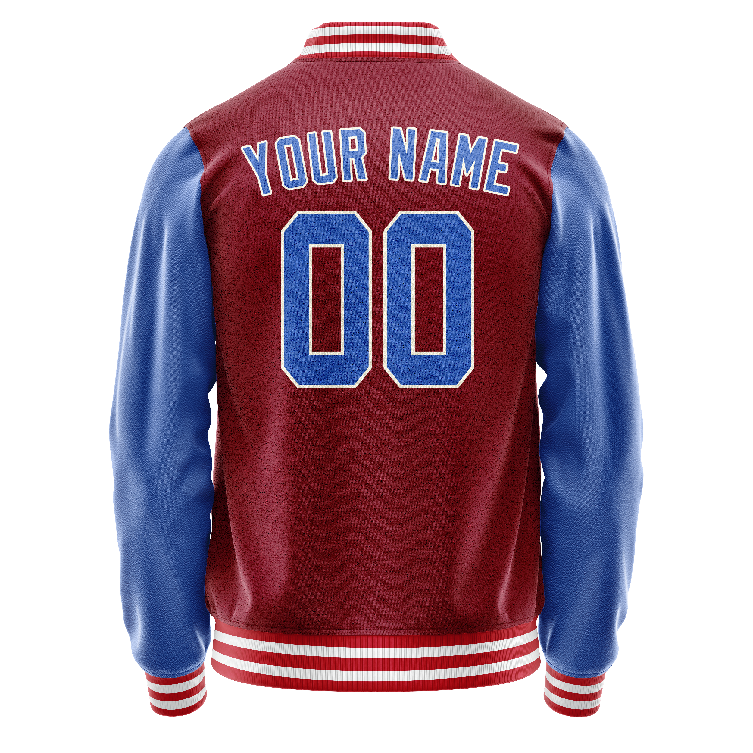 Custom Crimson Light-Blue Solid Color Varsity Letterman Jacket JA02240617KZ528