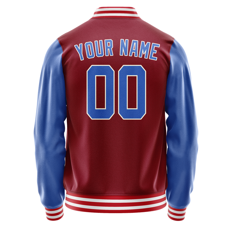 Custom Crimson Light-Blue Solid Color Varsity Letterman Jacket JA02240617KZ528
