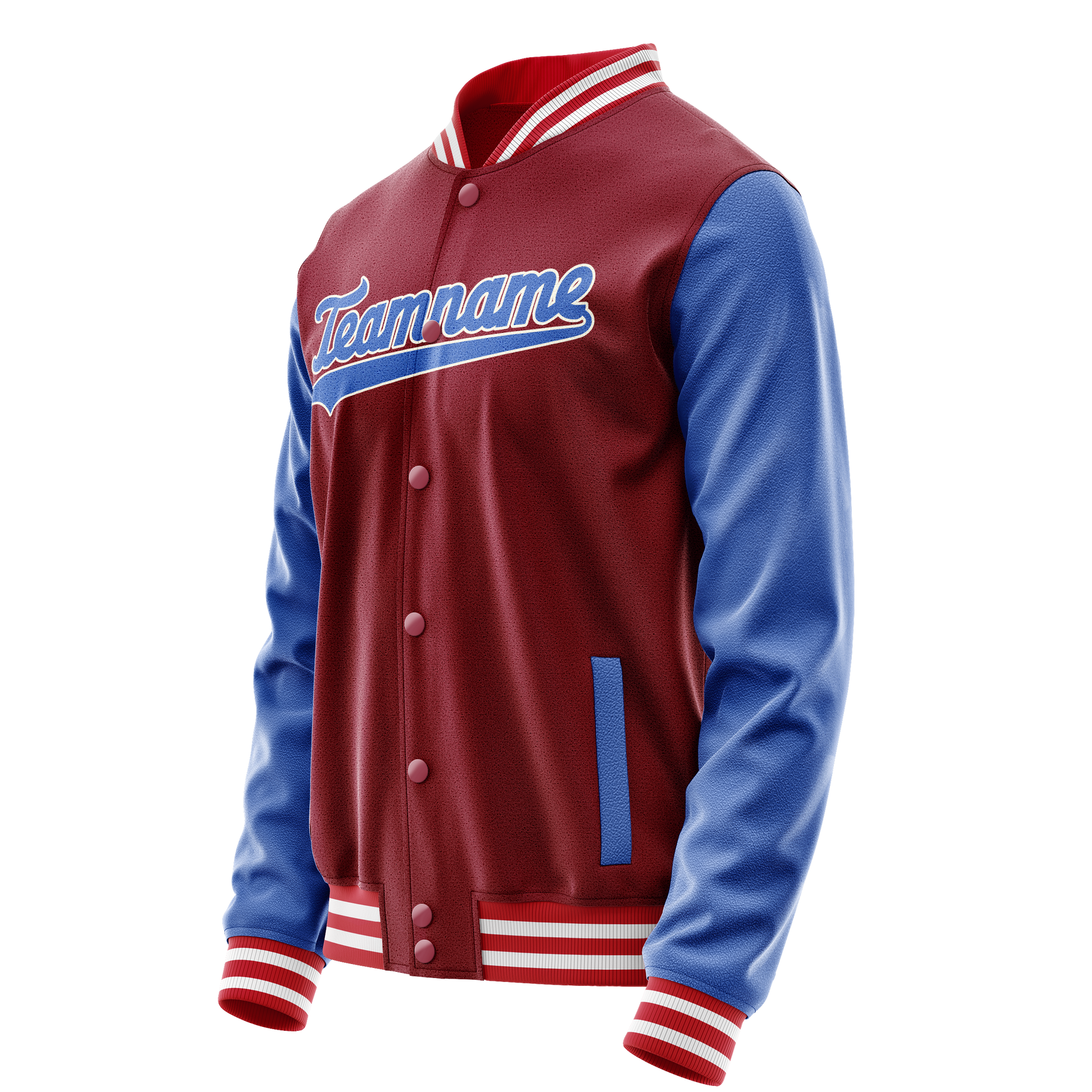 Custom Crimson Light-Blue Solid Color Varsity Letterman Jacket JA02240617KZ528