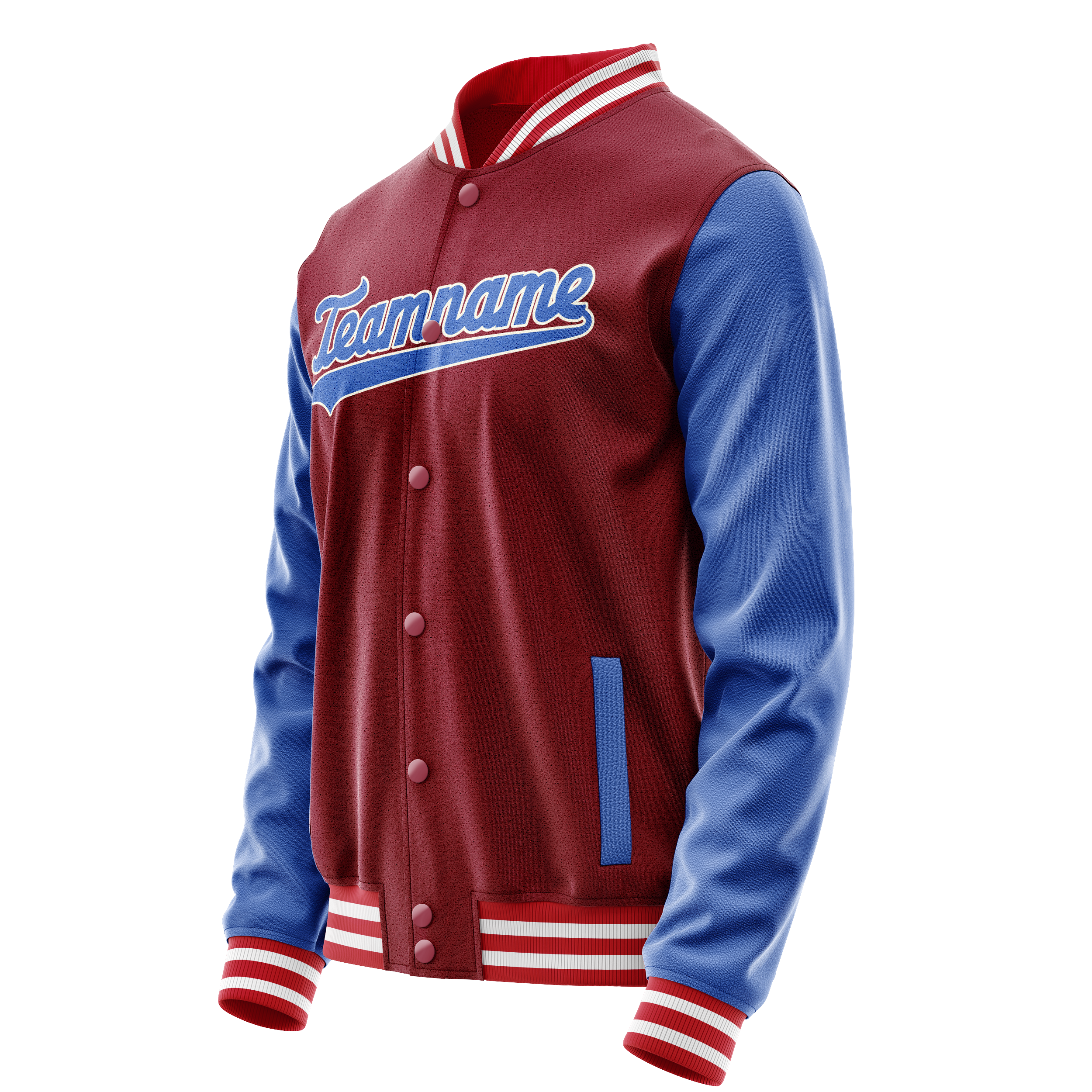 Custom Crimson Light-Blue Solid Color Varsity Letterman Jacket JA02240617KZ528