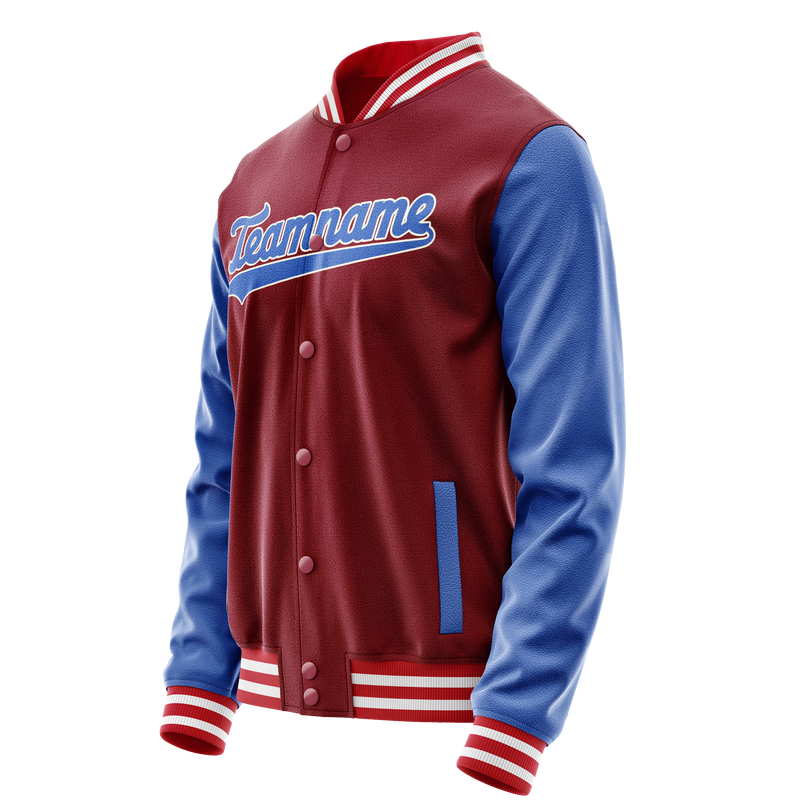 Custom Crimson Light-Blue Solid Color Varsity Letterman Jacket JA02240617KZ528