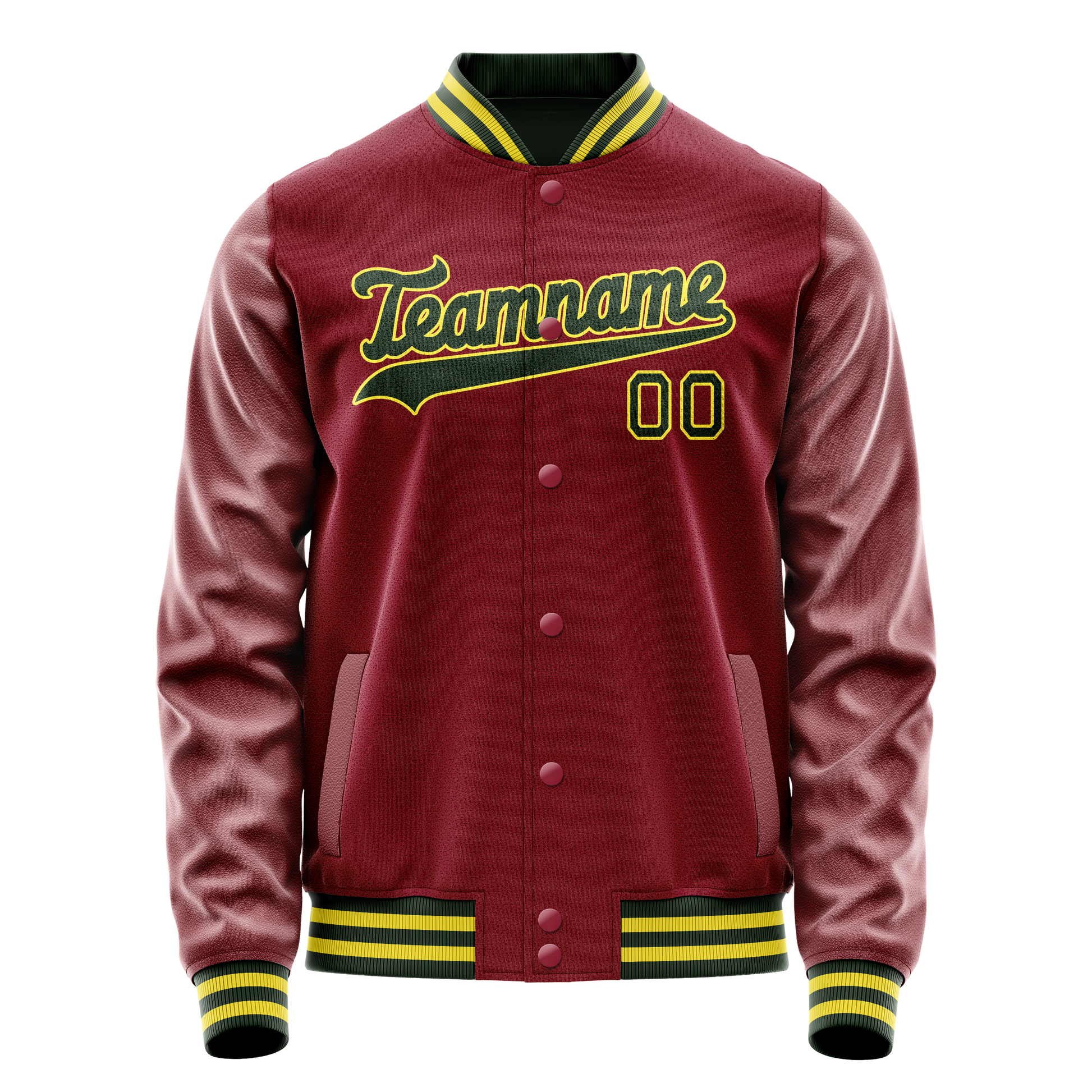 Custom Crimson Kelly-Green Solid Color Varsity Letterman Jacket JA02240617KZ536