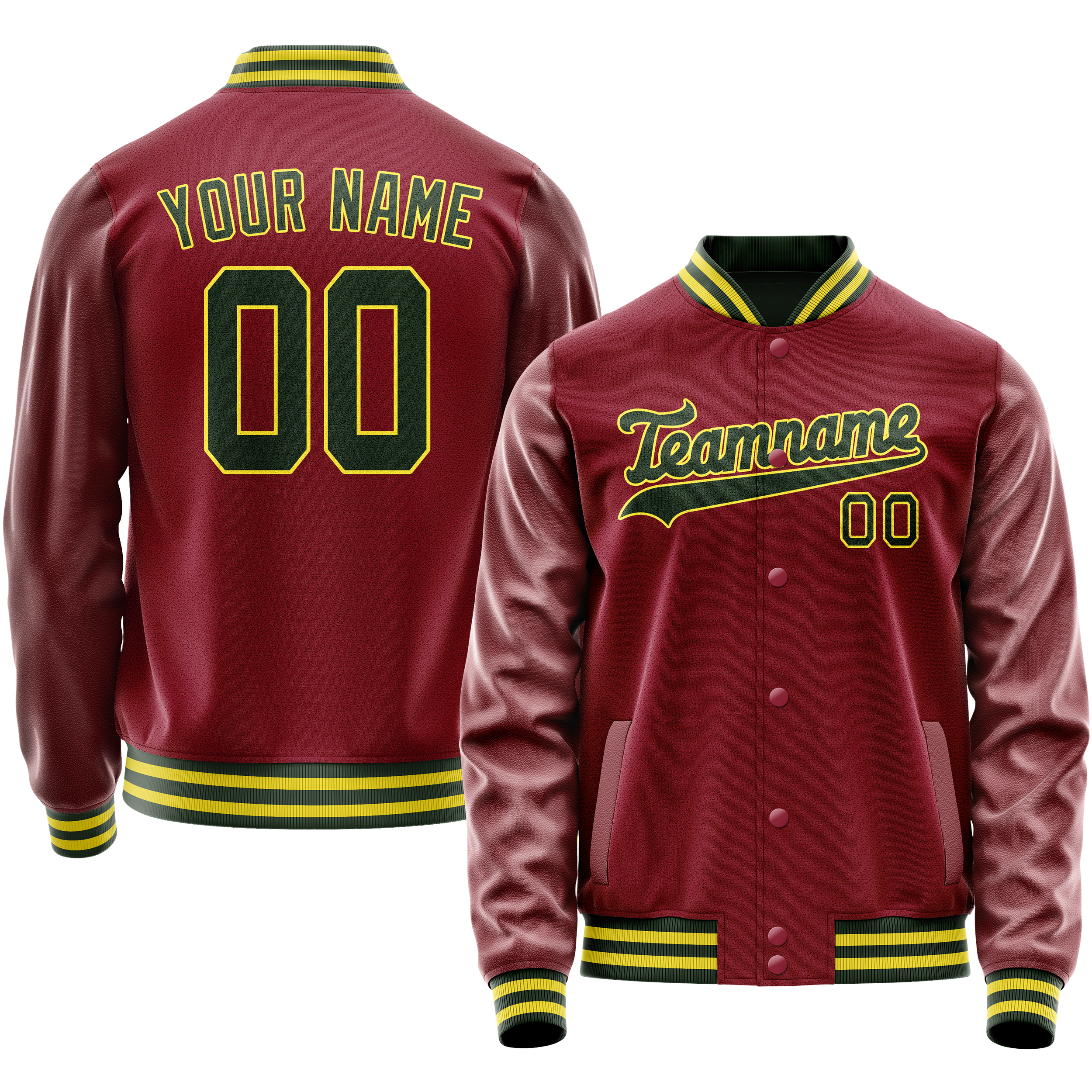 Custom Crimson Kelly-Green Solid Color Varsity Letterman Jacket JA02240617KZ536