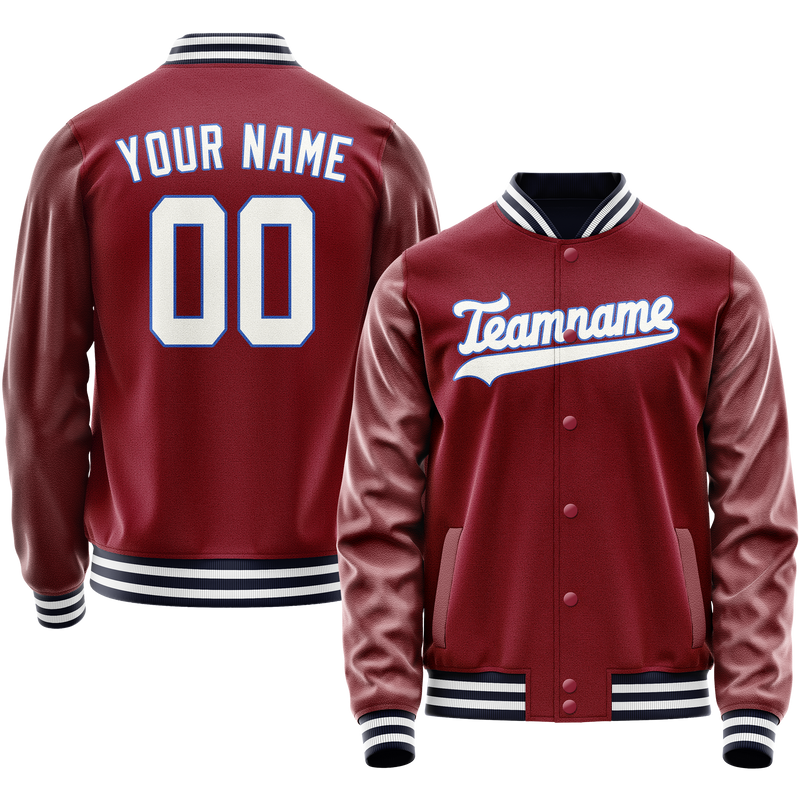 Custom Crimson White Solid Color Varsity Letterman Jacket JA02240617KZ514