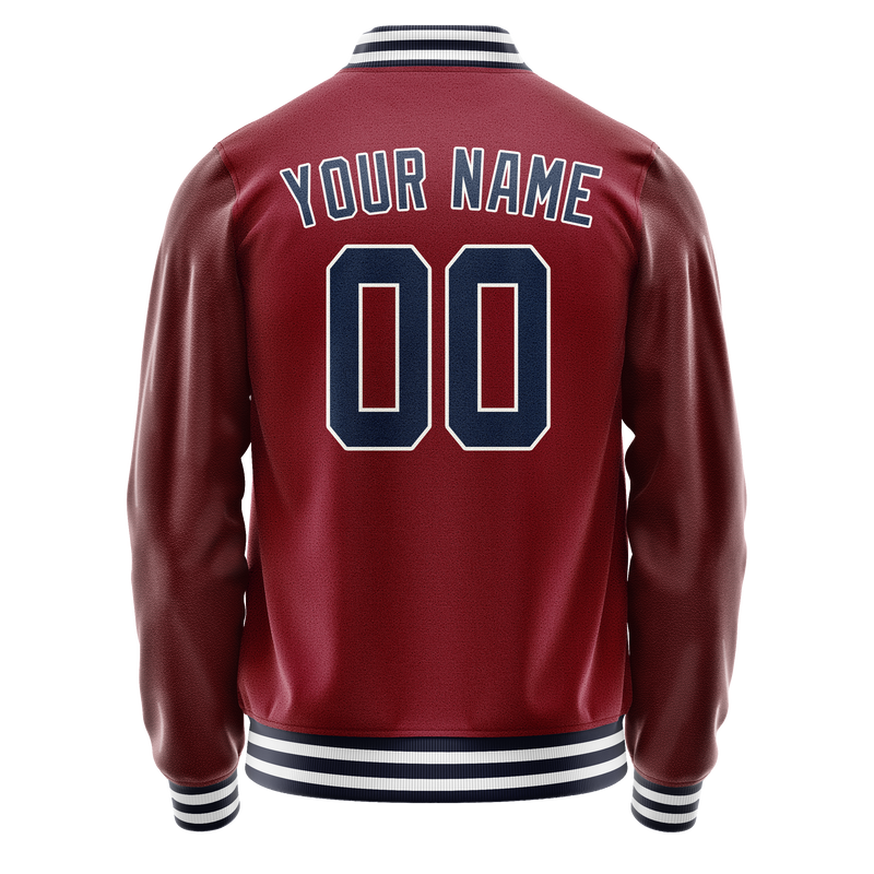 Custom Crimson Navy Solid Color Varsity Letterman Jacket JA02240617KZ513