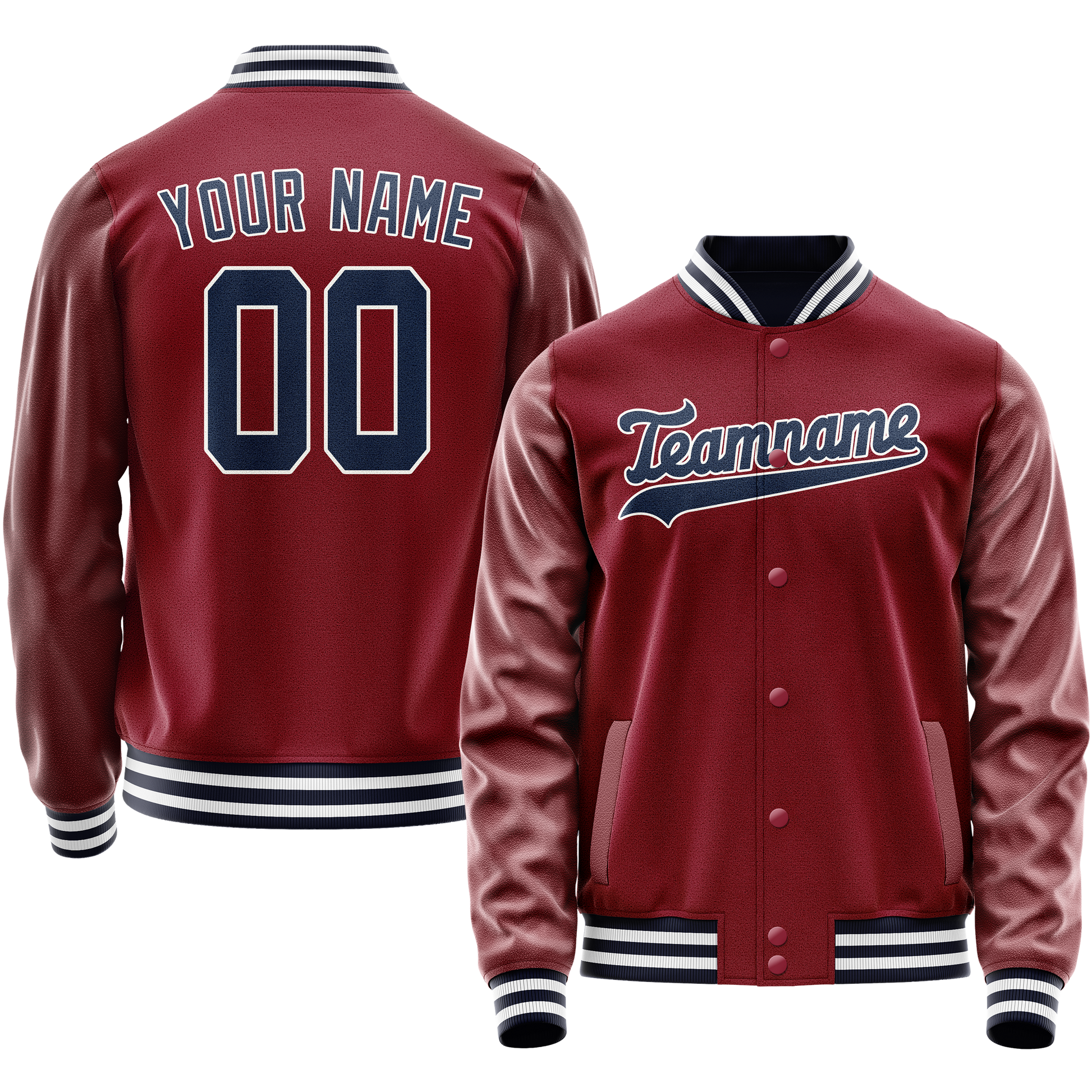 Custom Crimson Navy Solid Color Varsity Letterman Jacket JA02240617KZ513
