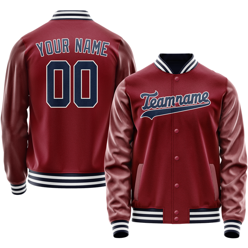Custom Crimson Navy Solid Color Varsity Letterman Jacket JA02240617KZ513