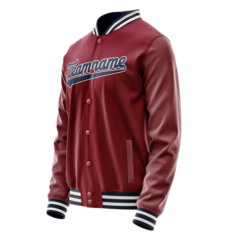 Custom Crimson Navy Solid Color Varsity Letterman Jacket JA02240617KZ513